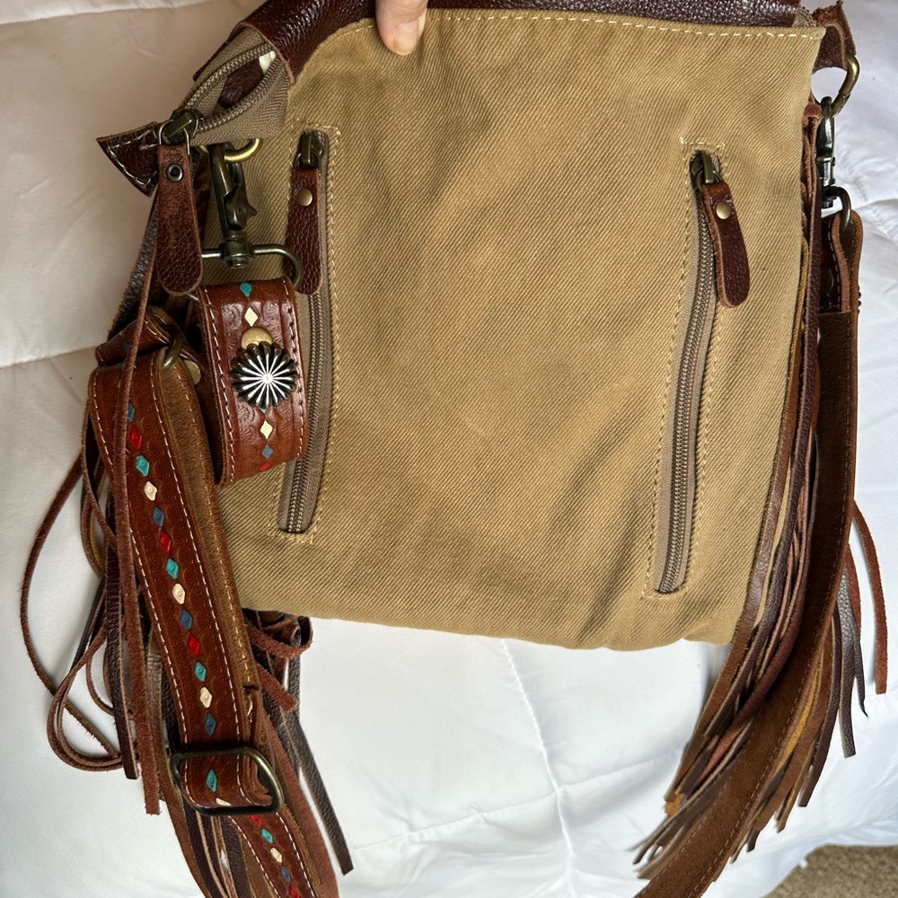 Brown and Multicolor Fringe Myra concealed carry Bag - Picture 2 of 4